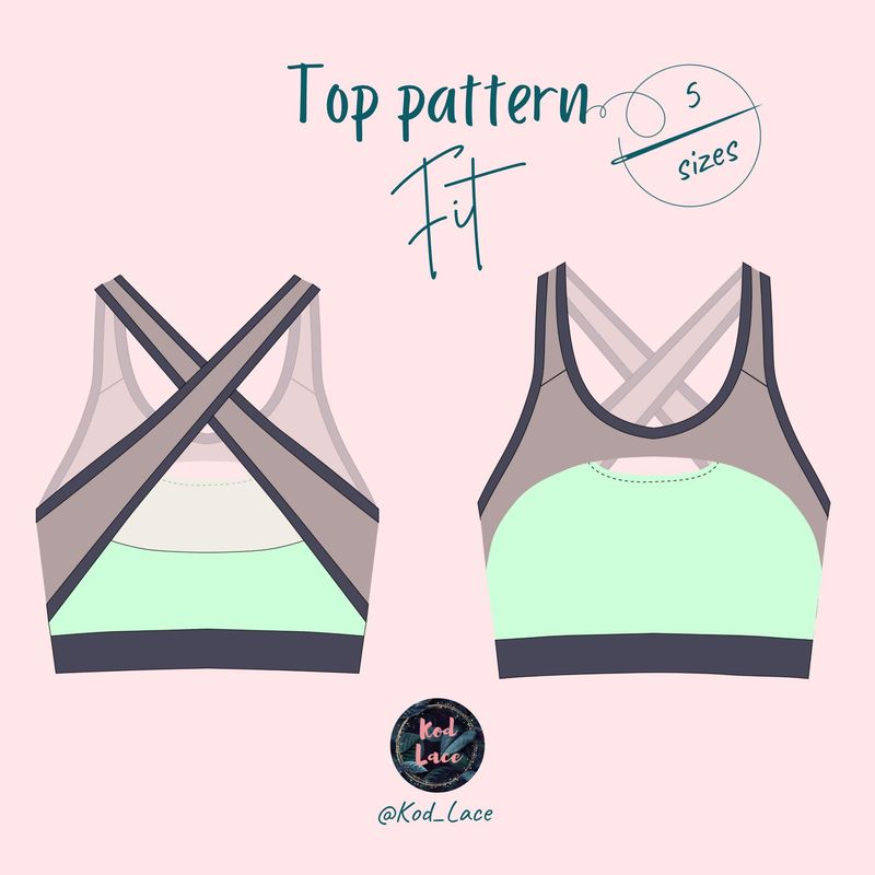 Fit sports top PDF sewing pattern with cross-back straps, sizes 42–50

