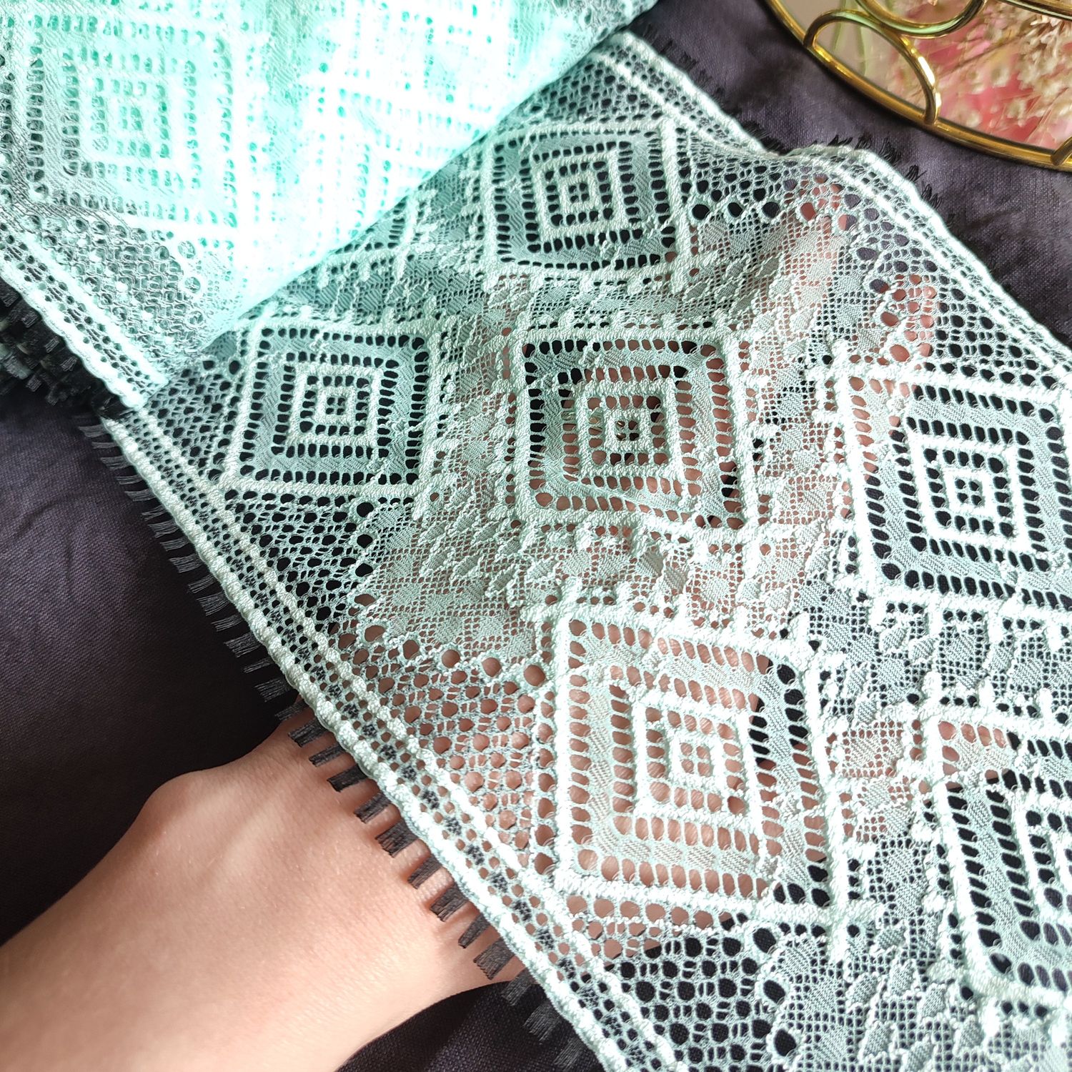 Mint Geometric Stretch Lace with Black Edge Detail