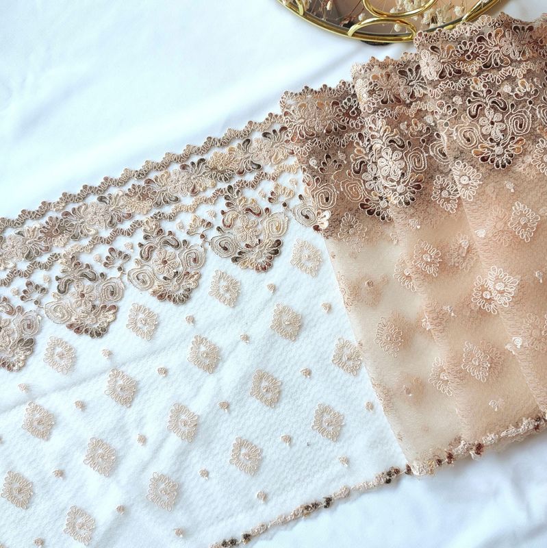 Beige Embroidered Non-Stretch Lace