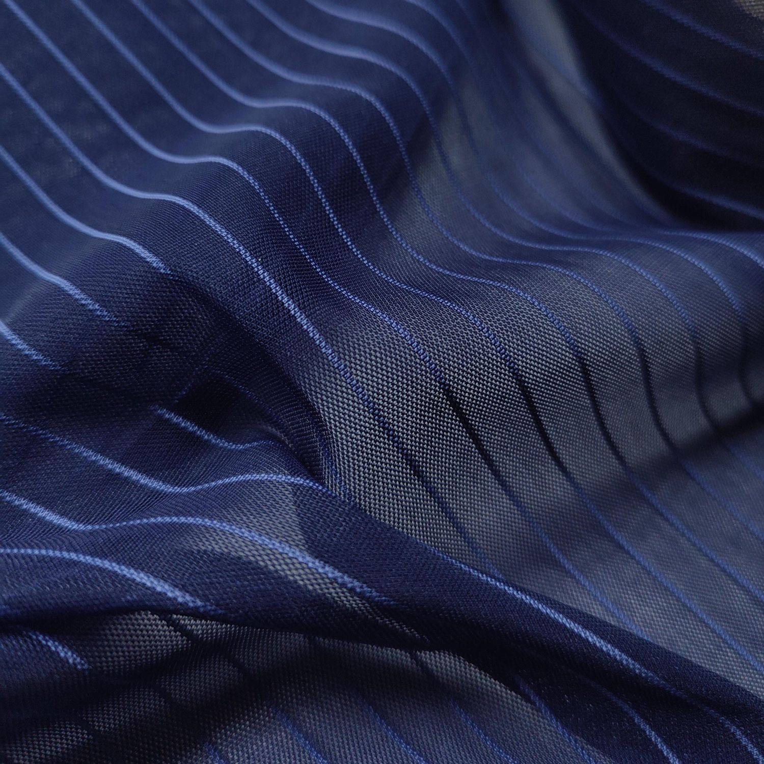 Dark Navy Striped Stretch Mesh