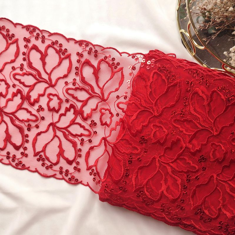 Red Embroidered Lace with Sequins