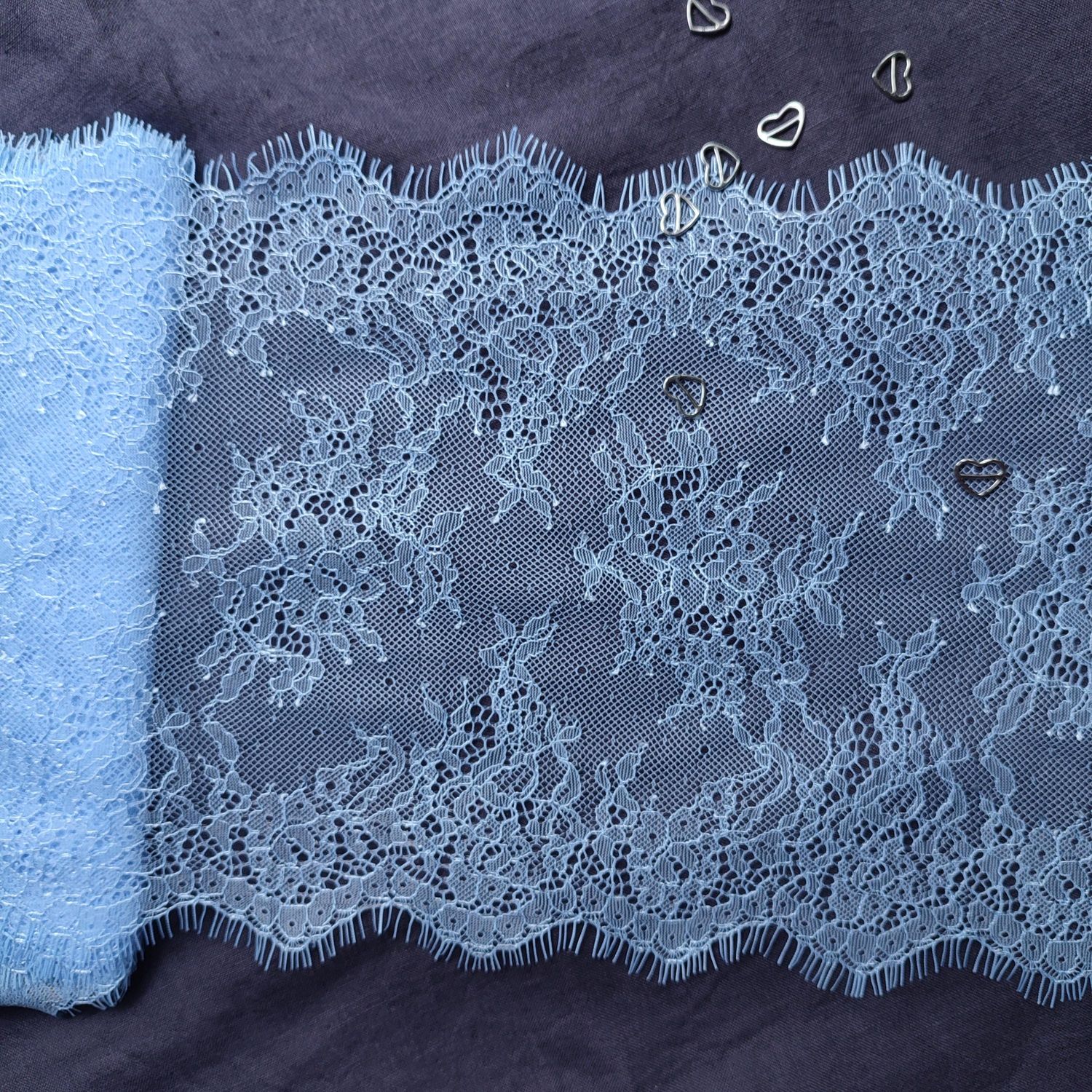 Blue Chantilly Lace Trim with Eyelash Edges