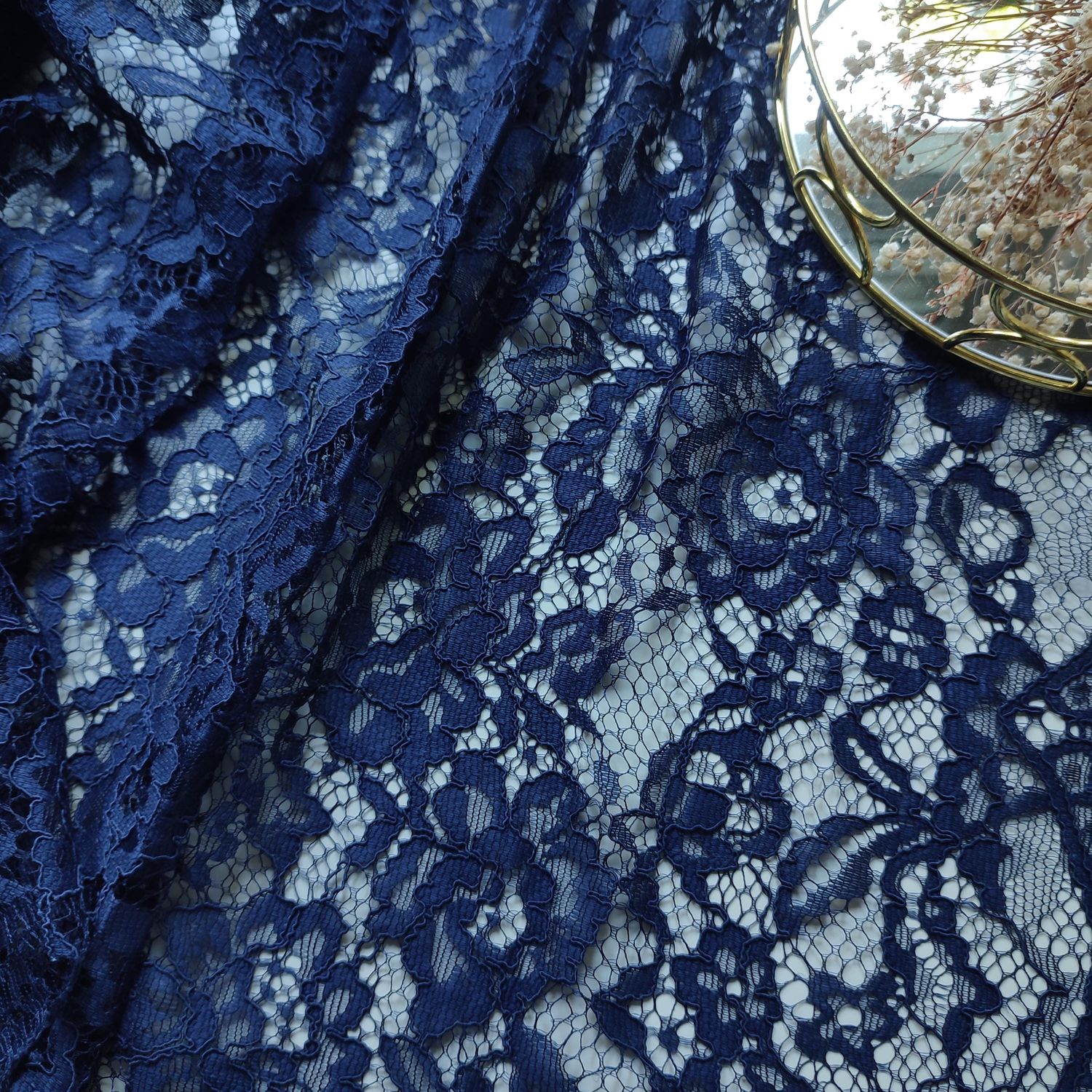 Navy Corded Guipure Lace fabric 