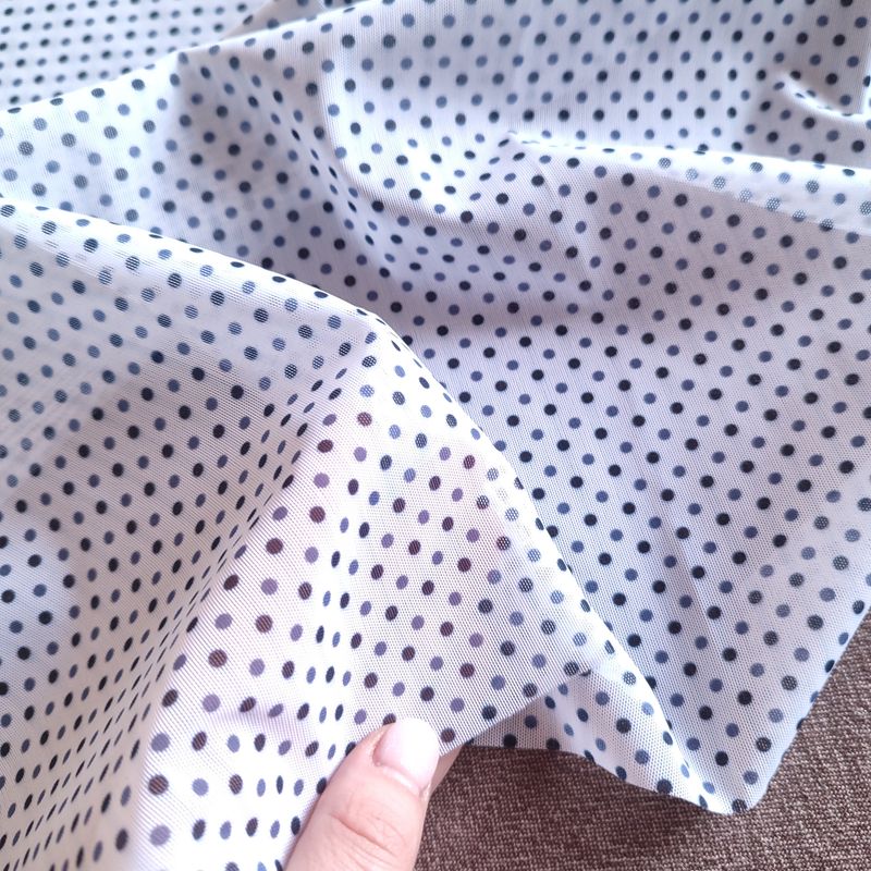 White Polka Dot Stretch Mesh