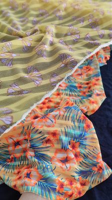 Tropical print and yellow floral stripe stretch mesh for lingerie sewing