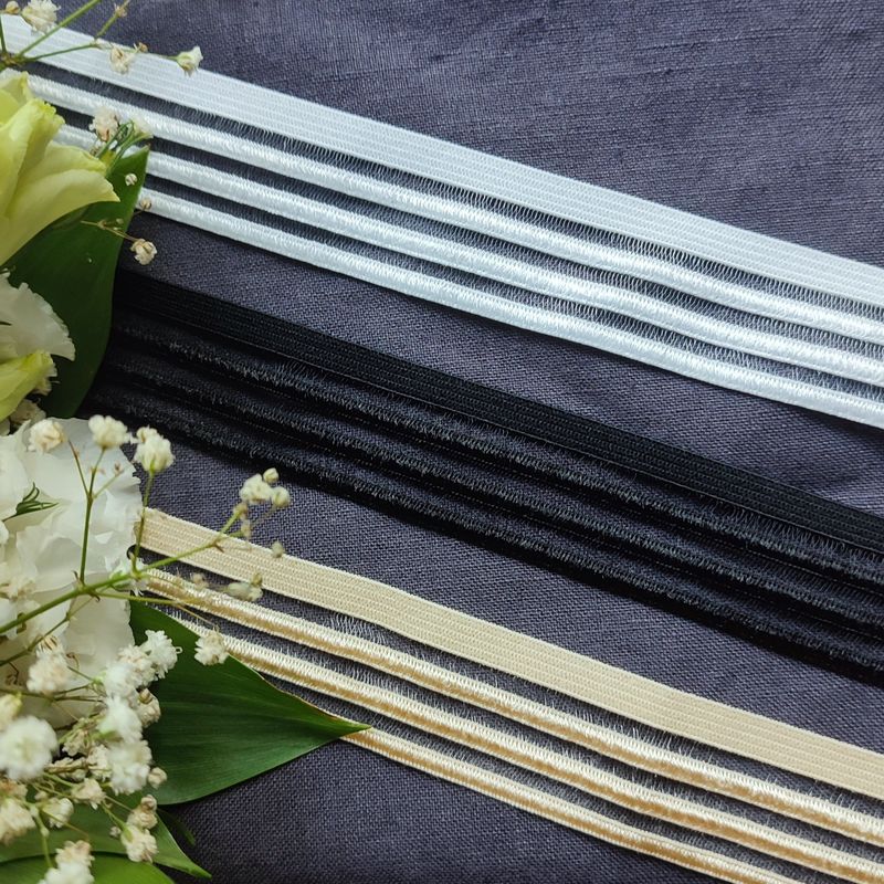 25 mm velvet elastic trim for lingerie in black, white and beige

