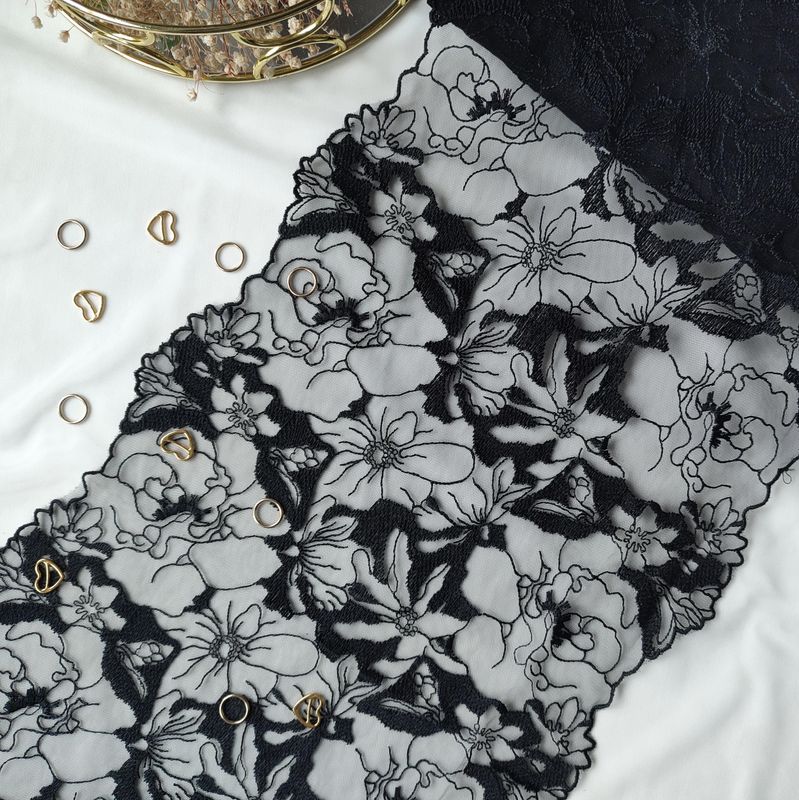Embroidered Lace – Black, Semi-Sheer