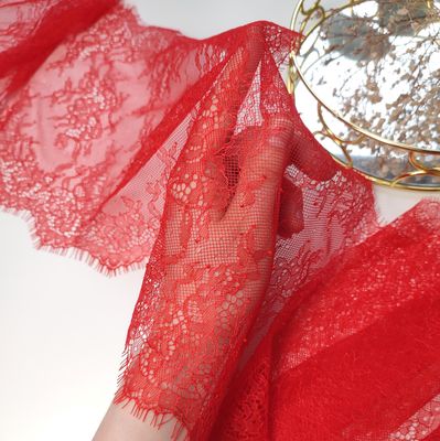 Red Chantilly Lace Trim with Eyelash Edge