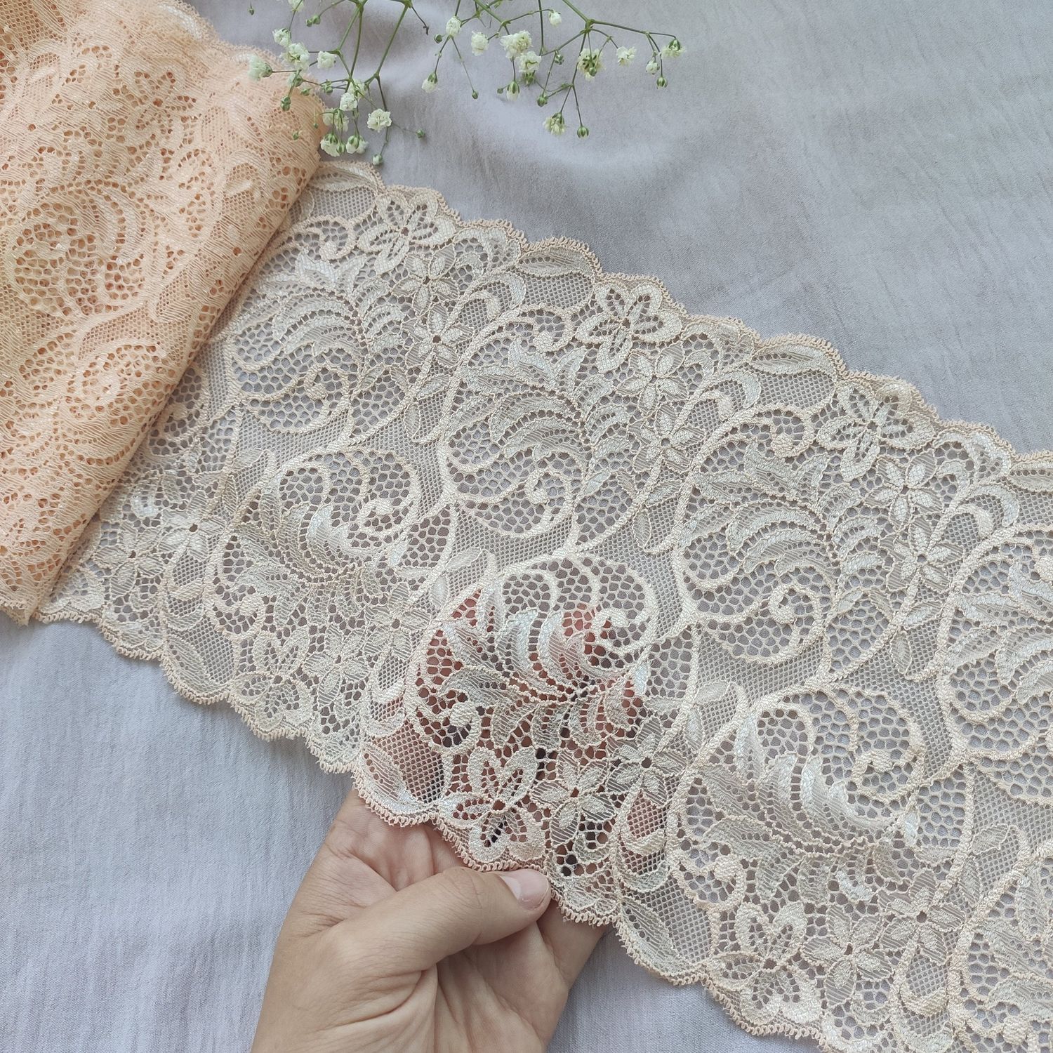 Peach Beige Stretch Lace