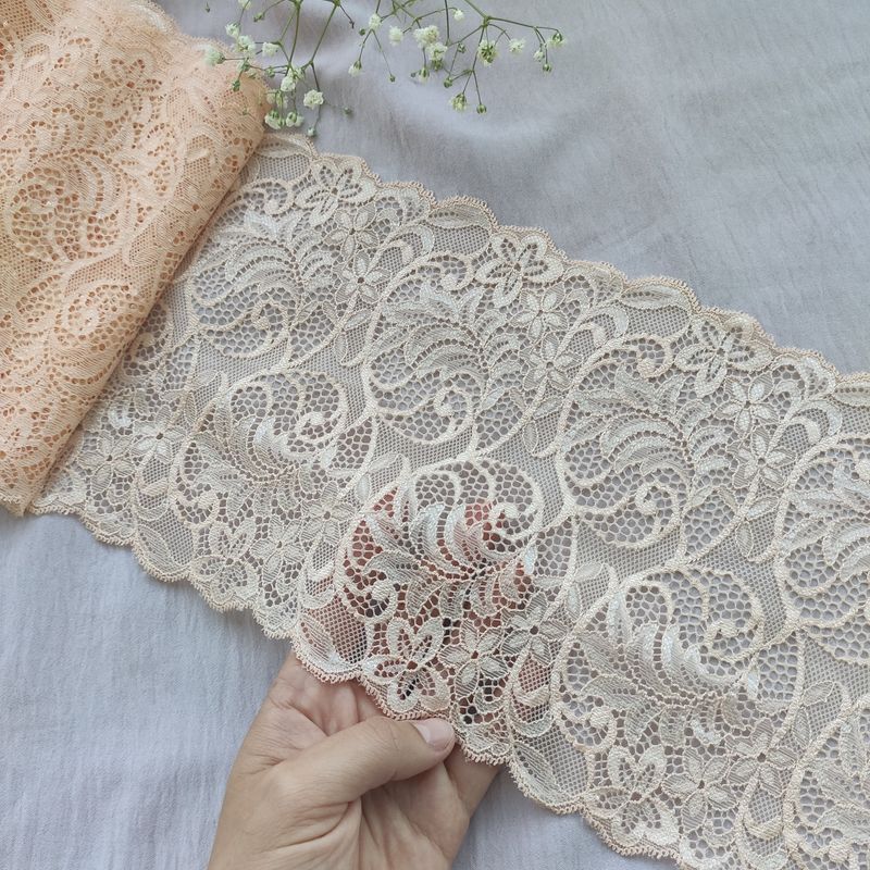 Peach Beige Stretch Lace