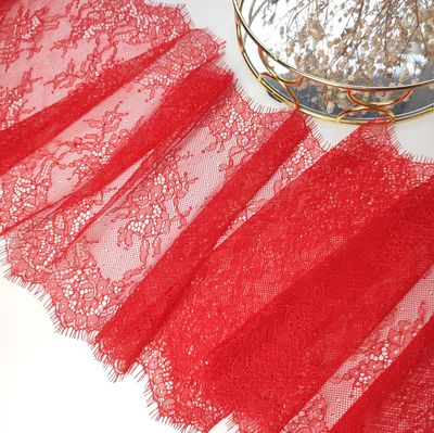 Red Chantilly Lace Trim with Eyelash Edge