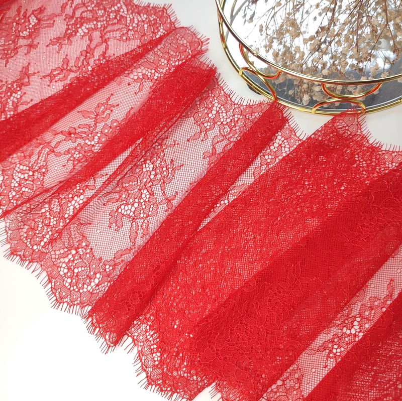 Red Chantilly Lace Trim with Eyelash Edge
