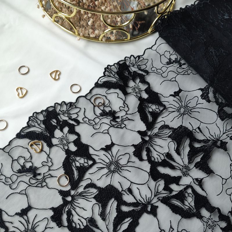Embroidered Lace – Black, Semi-Sheer