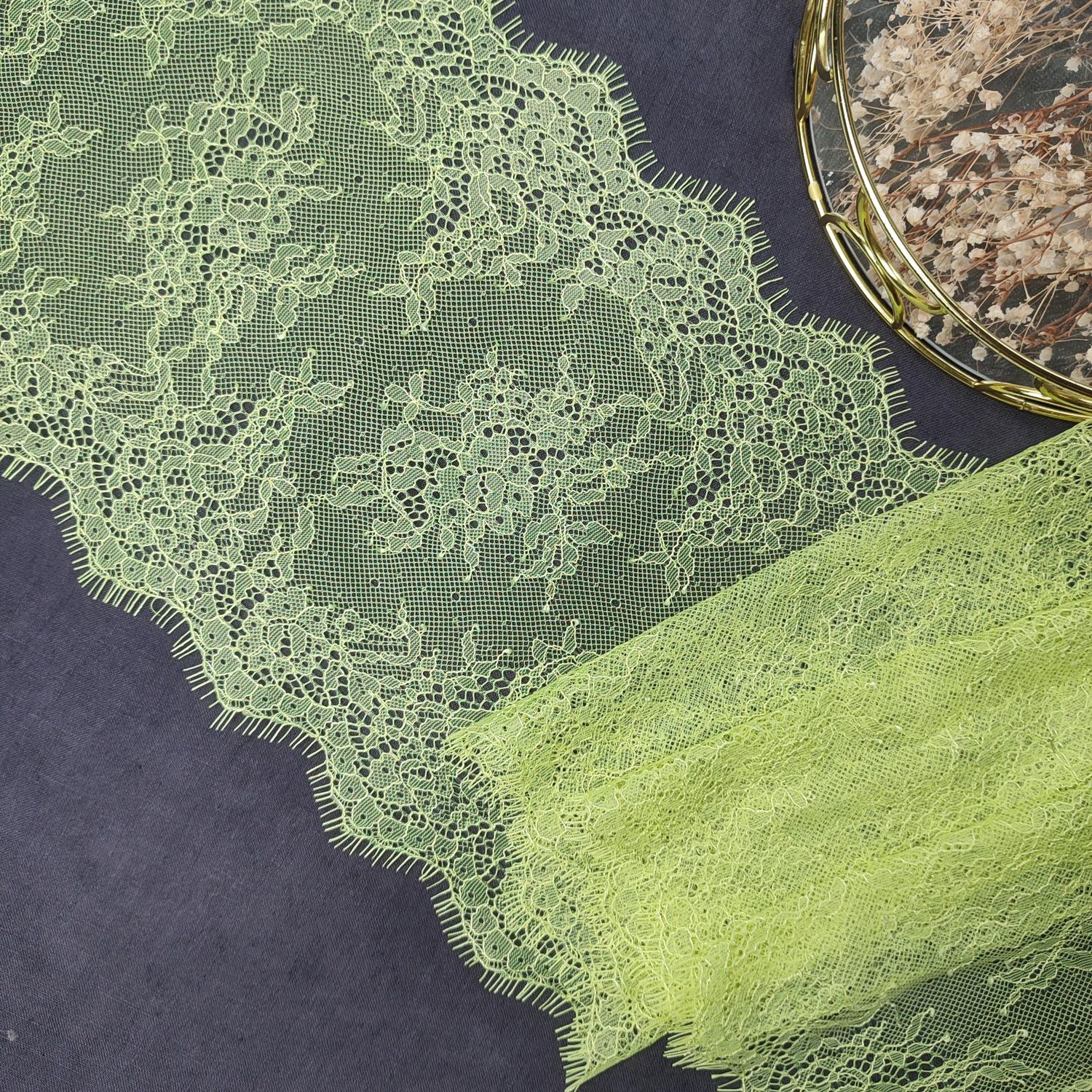Chantilly lace in a light green shade for sewing lingerie, non elastic lace Fabric for Bra Making, Sewing supplies