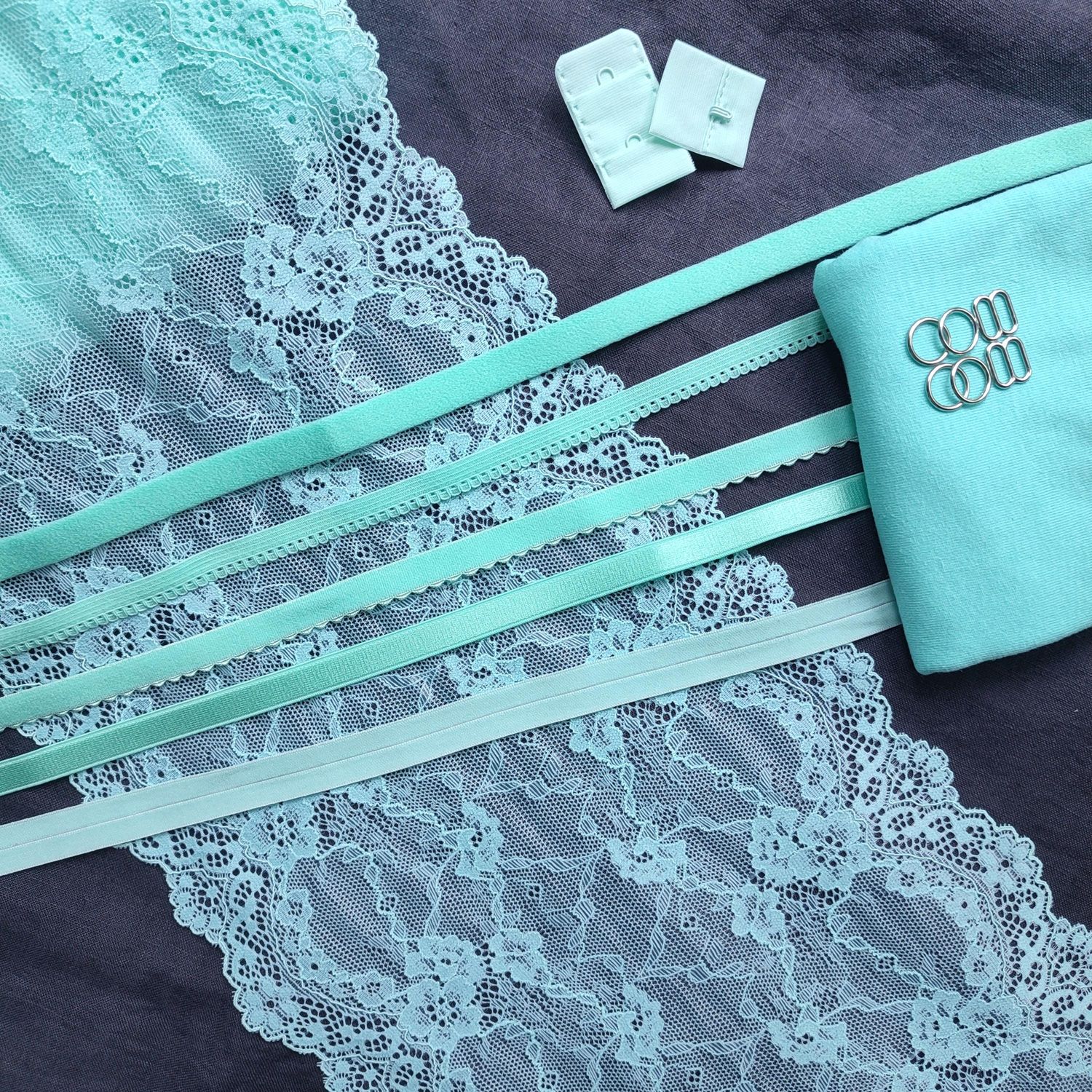 Mint Bra making kit | blue Set for sewing lingerie | Underwear making kit