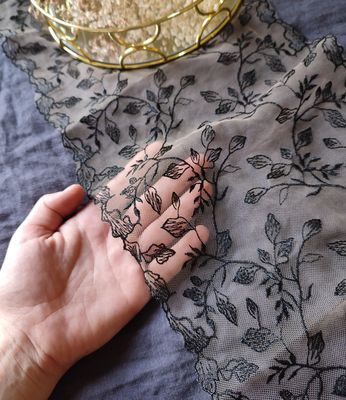 Sheer Embroidered Lace with Leaf Motif – Non-Stretch 