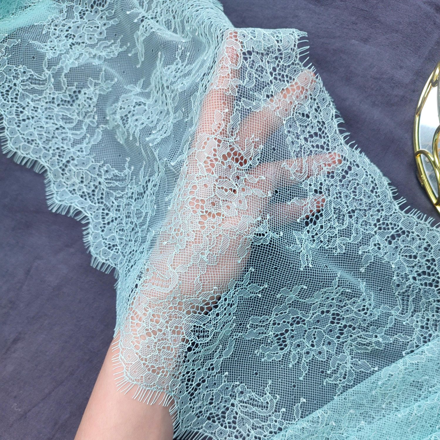 Blue Chantilly Lace Trim – Non-Stretch with Eyelash Edge