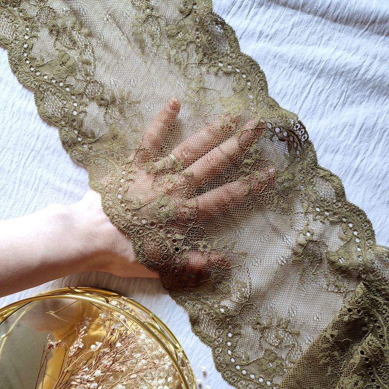 Olive Green Stretch Lace Trim