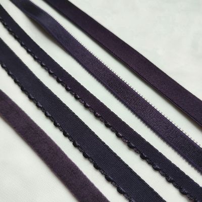 Dark purple bra elastics – straps, channeling, picot and FOE

