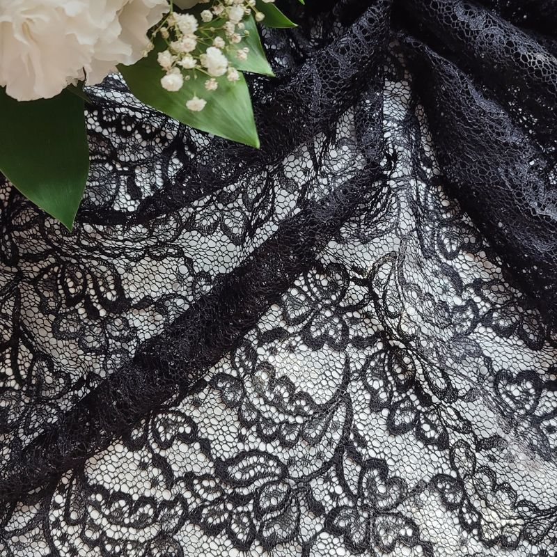 Black Non-Stretch Guipure Lace – Floral Pattern