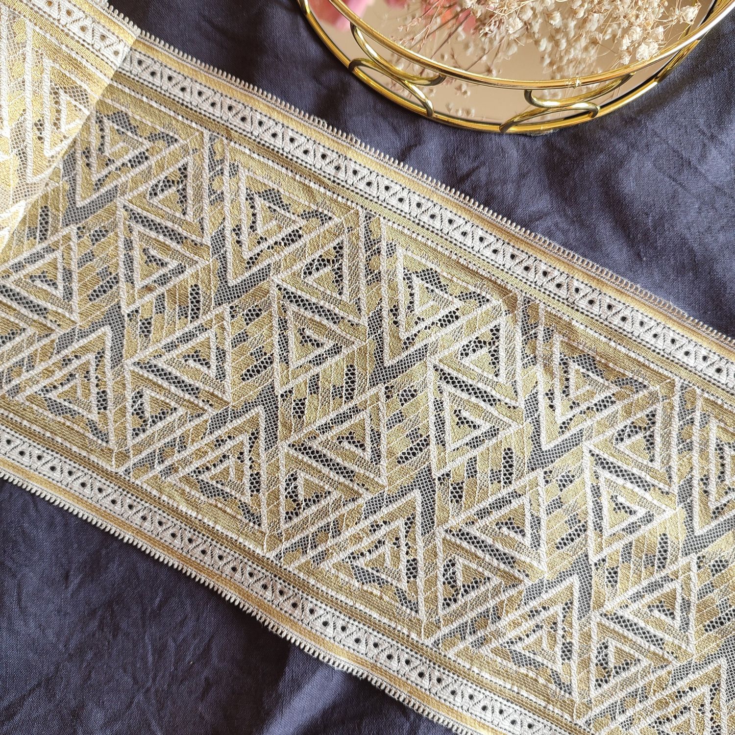 Geometric Yellow and Ivory Lace Trim