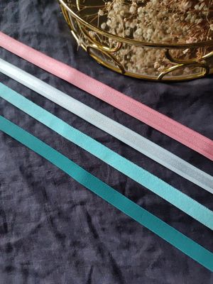 Satin elastic bra straps in pink, mint, teal, and ivory, 10mm wide