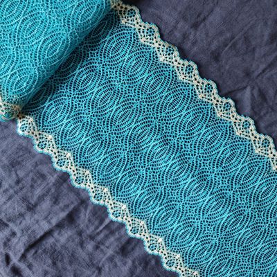 Turquoise and Ivory Stretch Lace 