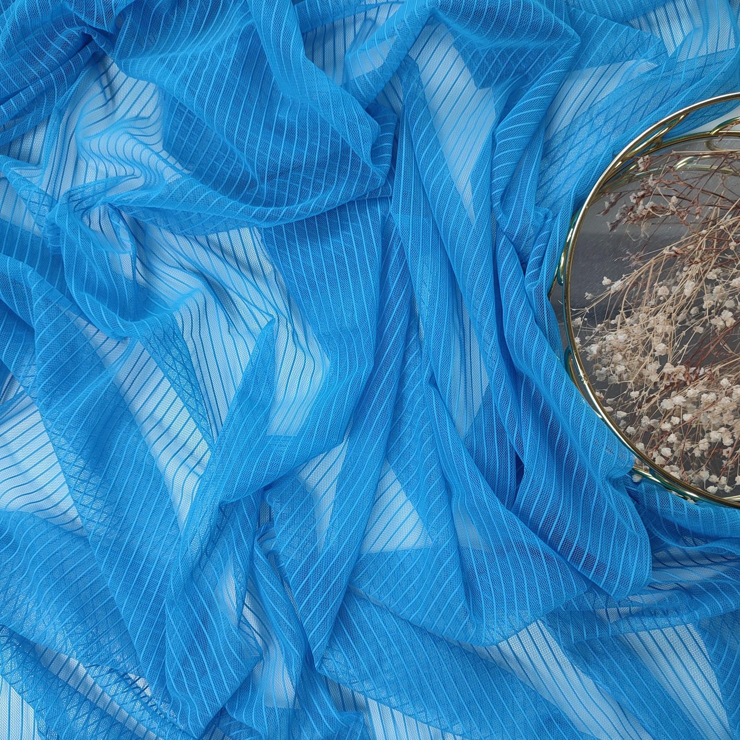 Aqua striped stretch mesh fabric for lingerie sewing