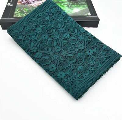 Dark green stretch lace – floral elastic trim, 22 cm wide

