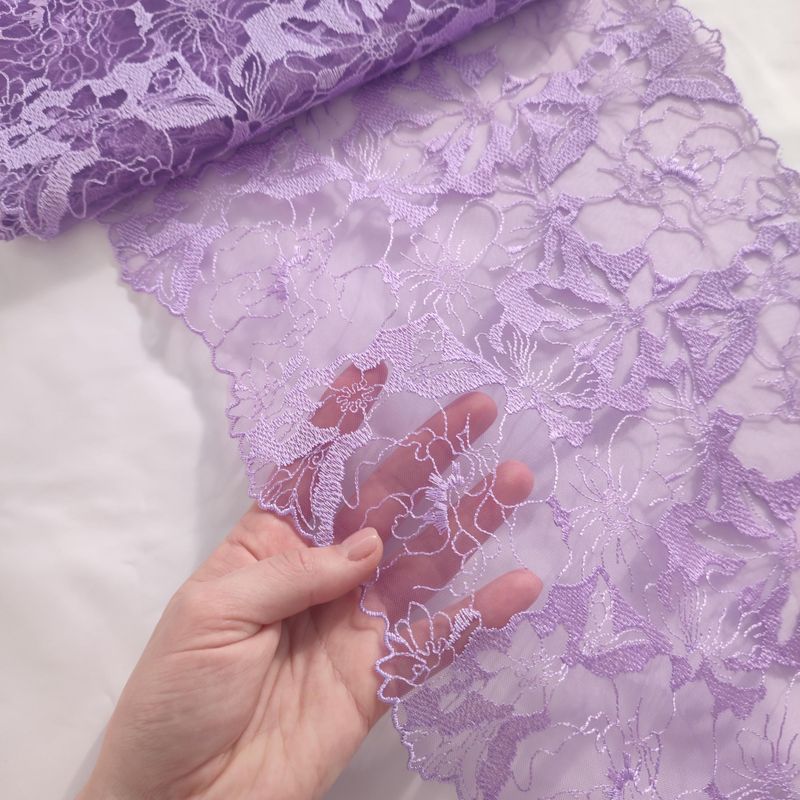 Lilac Floral Embroidered Lace Trim