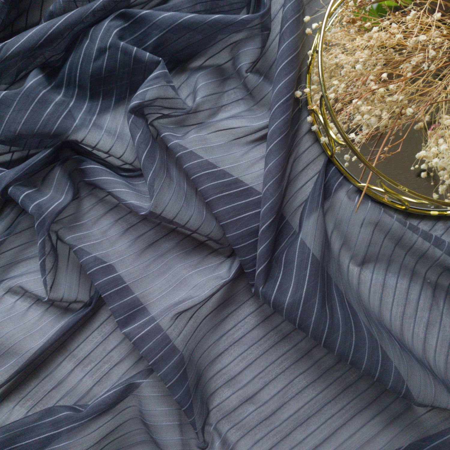 Striped Stretch Mesh – Grey Blue 