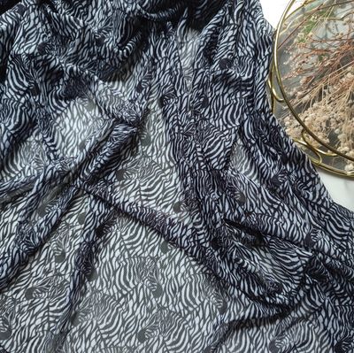 Black Stretch mesh fabric, animal print, zebra pattern