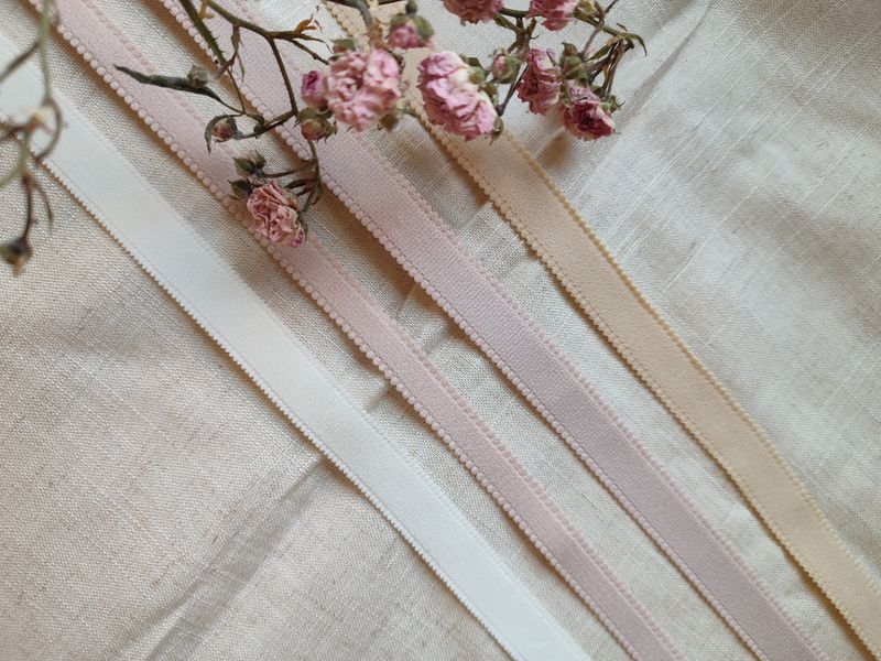 Matte 10mm bra strap elastics in ivory, pink and nude beige for lingerie sewing