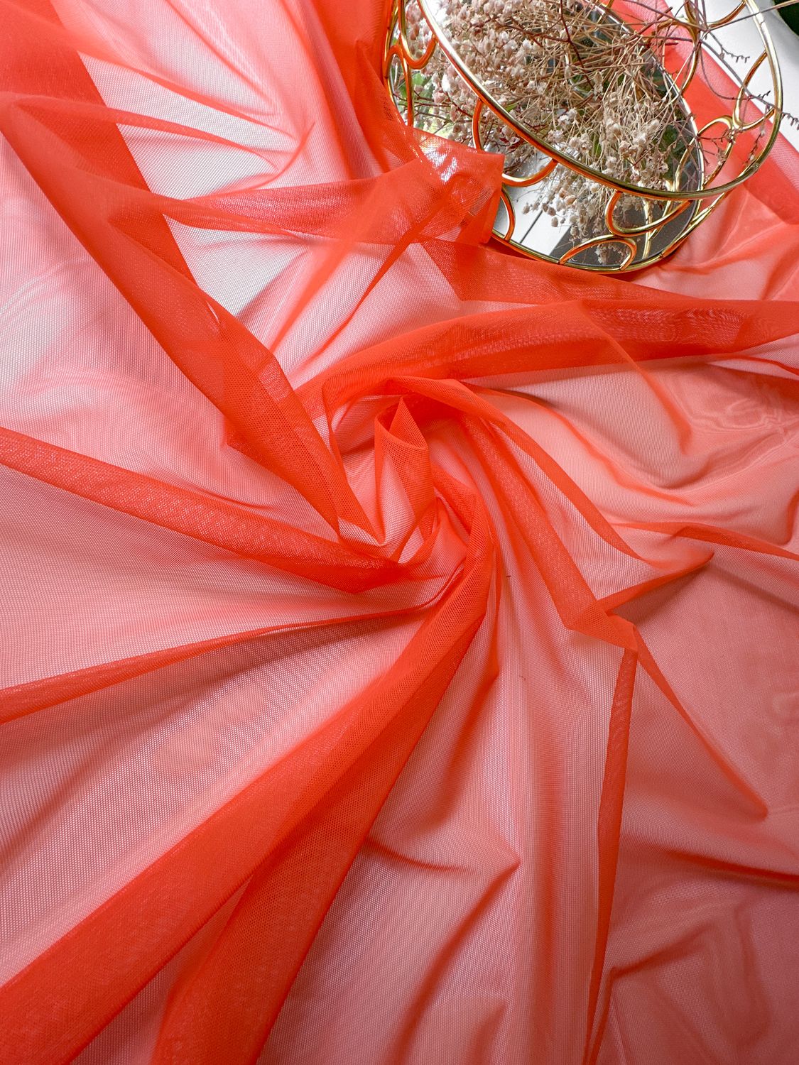Transparent Orange one-way stretch mesh for lingerie sewing