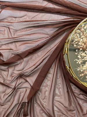 Mocha brown transparent mesh, sheer, soft, two-way stretch