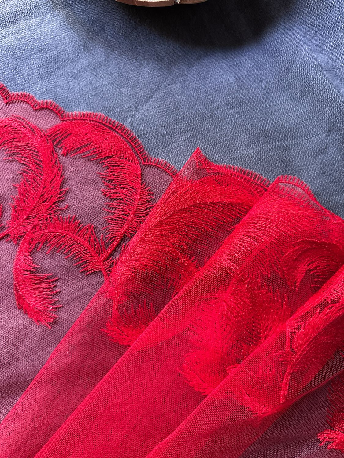 Red Feather Embroidery Non-Stretch Lace