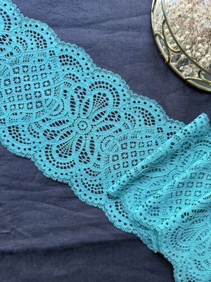 Pastel turquoise textured stretch lace for lingerie sewing

