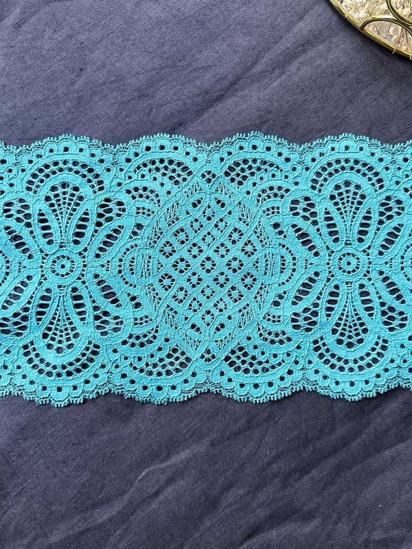 Pastel turquoise textured stretch lace for lingerie sewing

