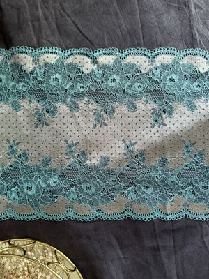 Pastel mint and taupe stretch lace with floral embroidery


