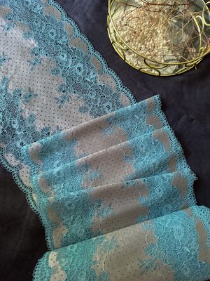 Pastel mint and taupe stretch lace with floral embroidery

