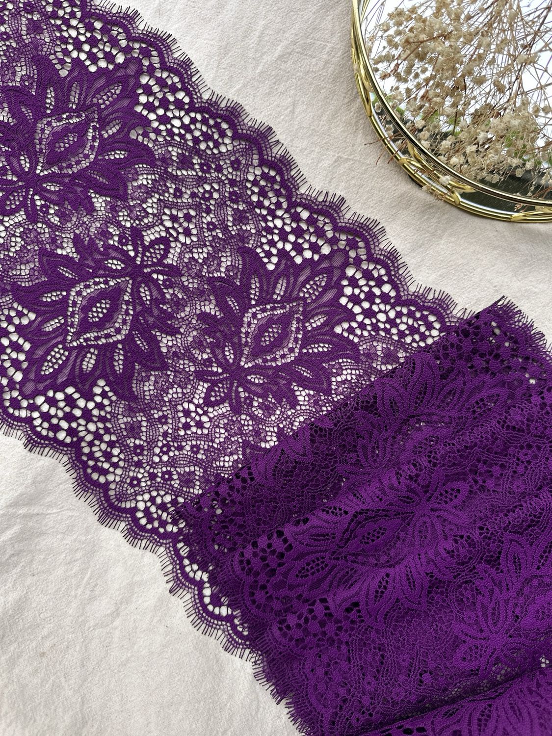 Dark purple eyelash lace with floral design

