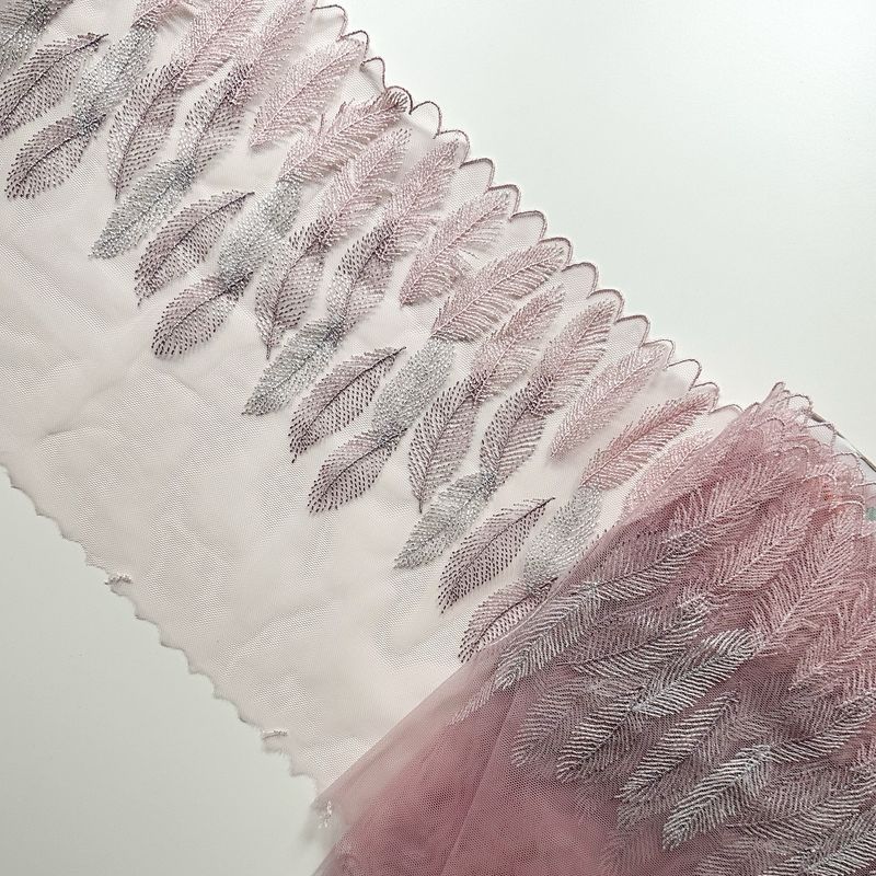 Powder Pink Feather Embroidered Lace