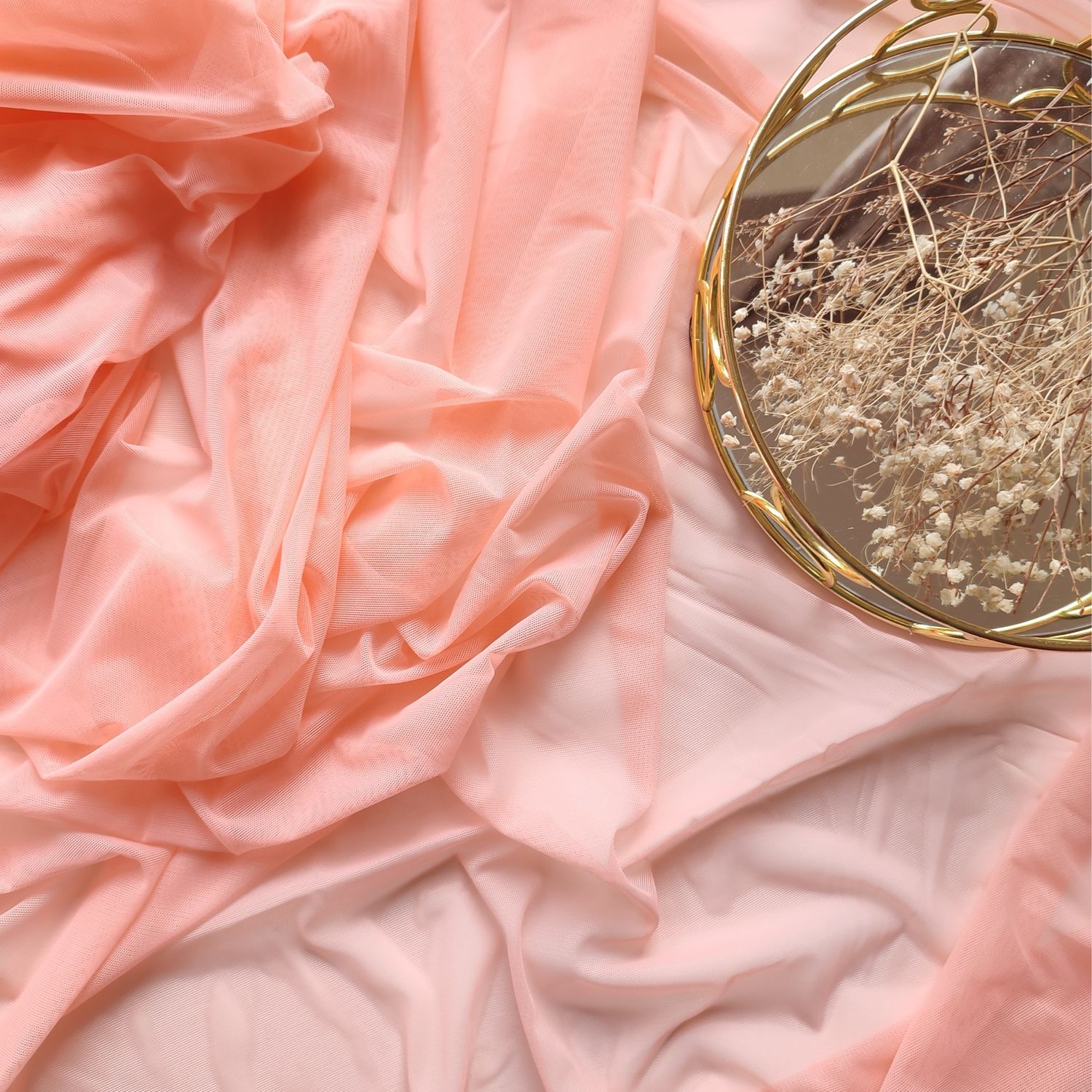 Soft peach stretch mesh tulle for lingerie sewing

