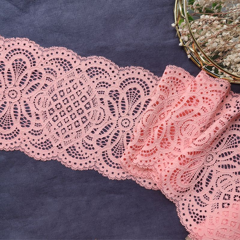 Peach Elastic Lace with Floral Motif