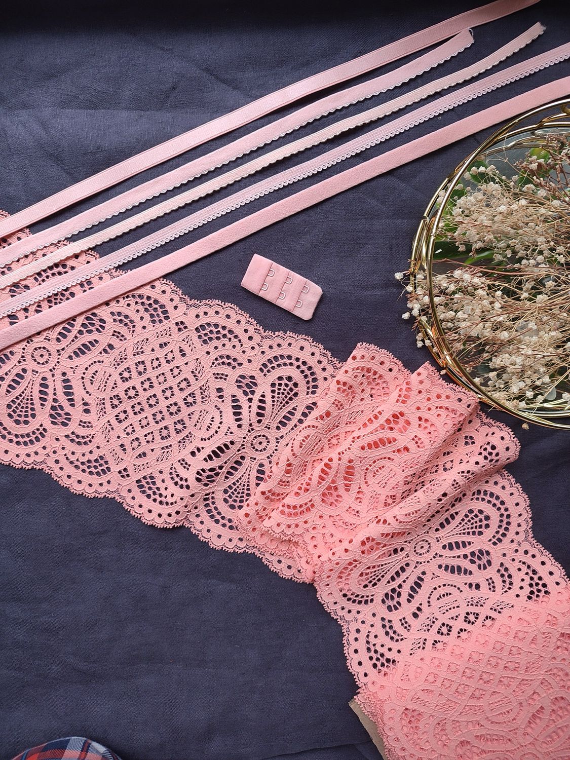 Peach Elastic Lace with Floral Motif