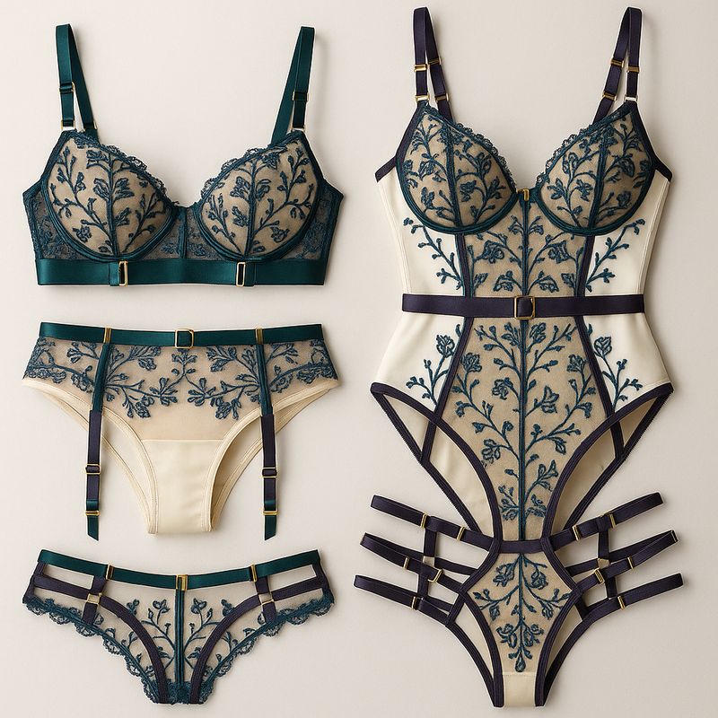 Midnight Teal Embroidered Lace with Scalloped Edges