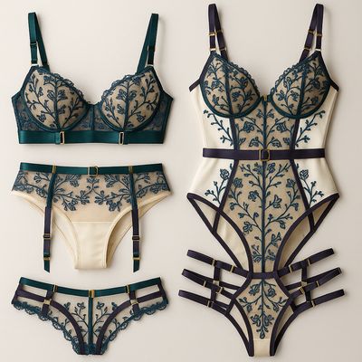 Midnight Teal Embroidered Lace with Scalloped Edges