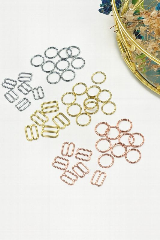 Metal silver, gold, rose gold rings, sliders, hooks for Lingerie Bra Strap, high quality 10pcs