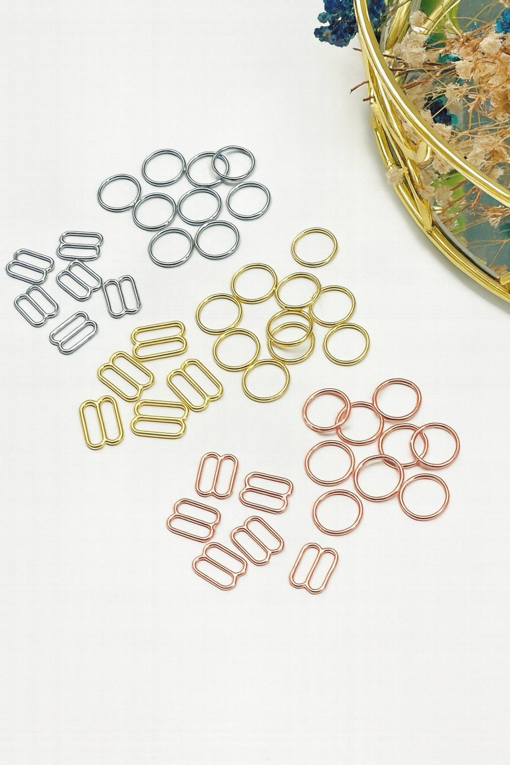 Metal silver, gold, rose gold rings, sliders, hooks for Lingerie Bra Strap, high quality 10pcs