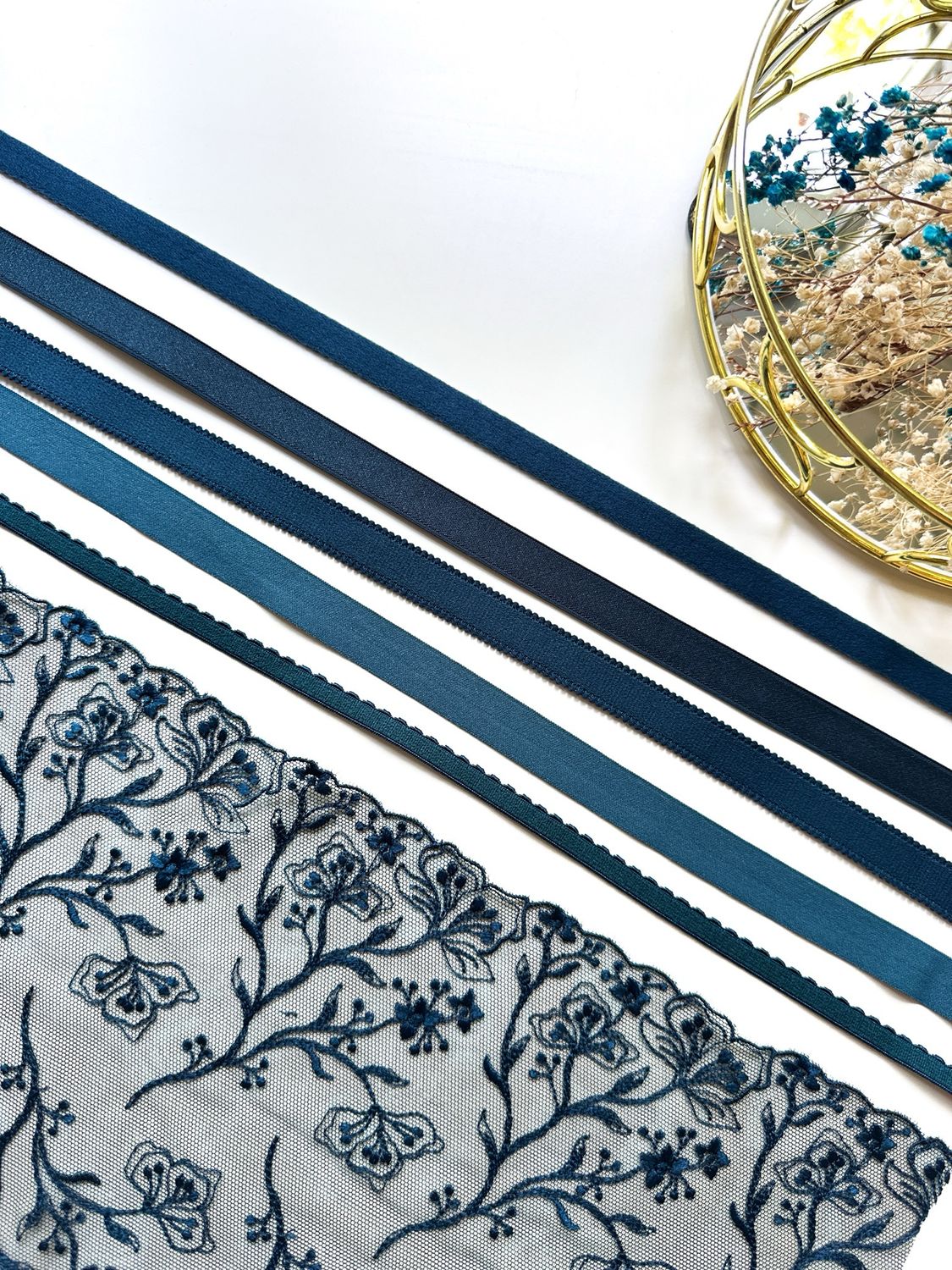 deep Teal lingerie elastics – picot, bra straps, panties elastic, FOE, channeling